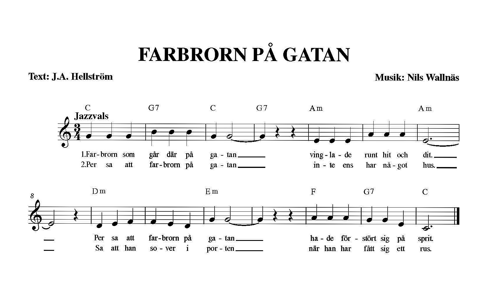 Farbrorn På Gatan – Visa – Ynde Music Förlag