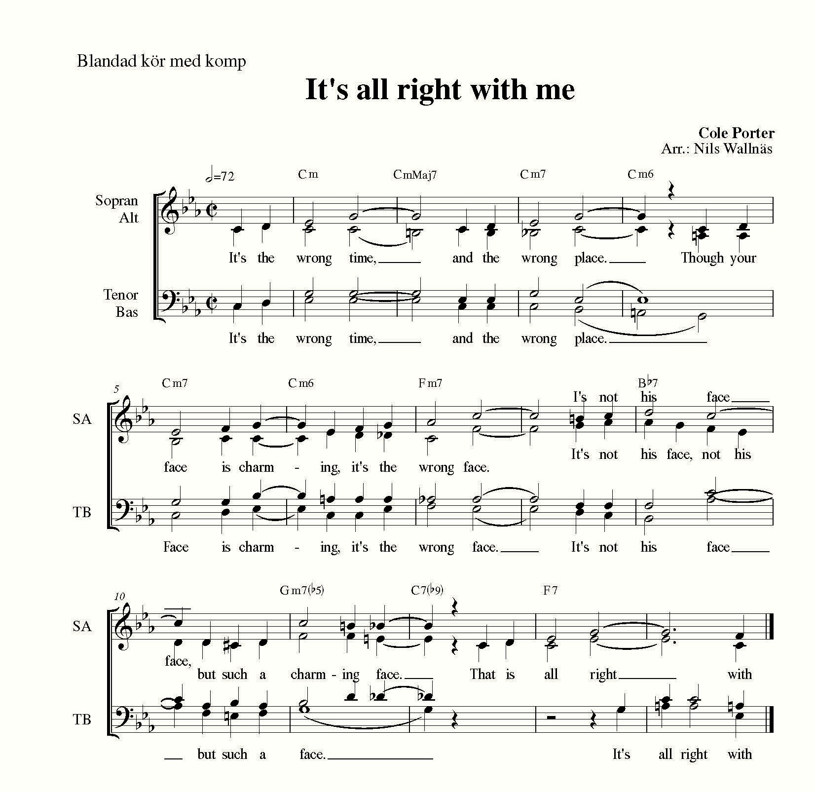 It’s All Right With Me – SATB – Ynde Music Förlag