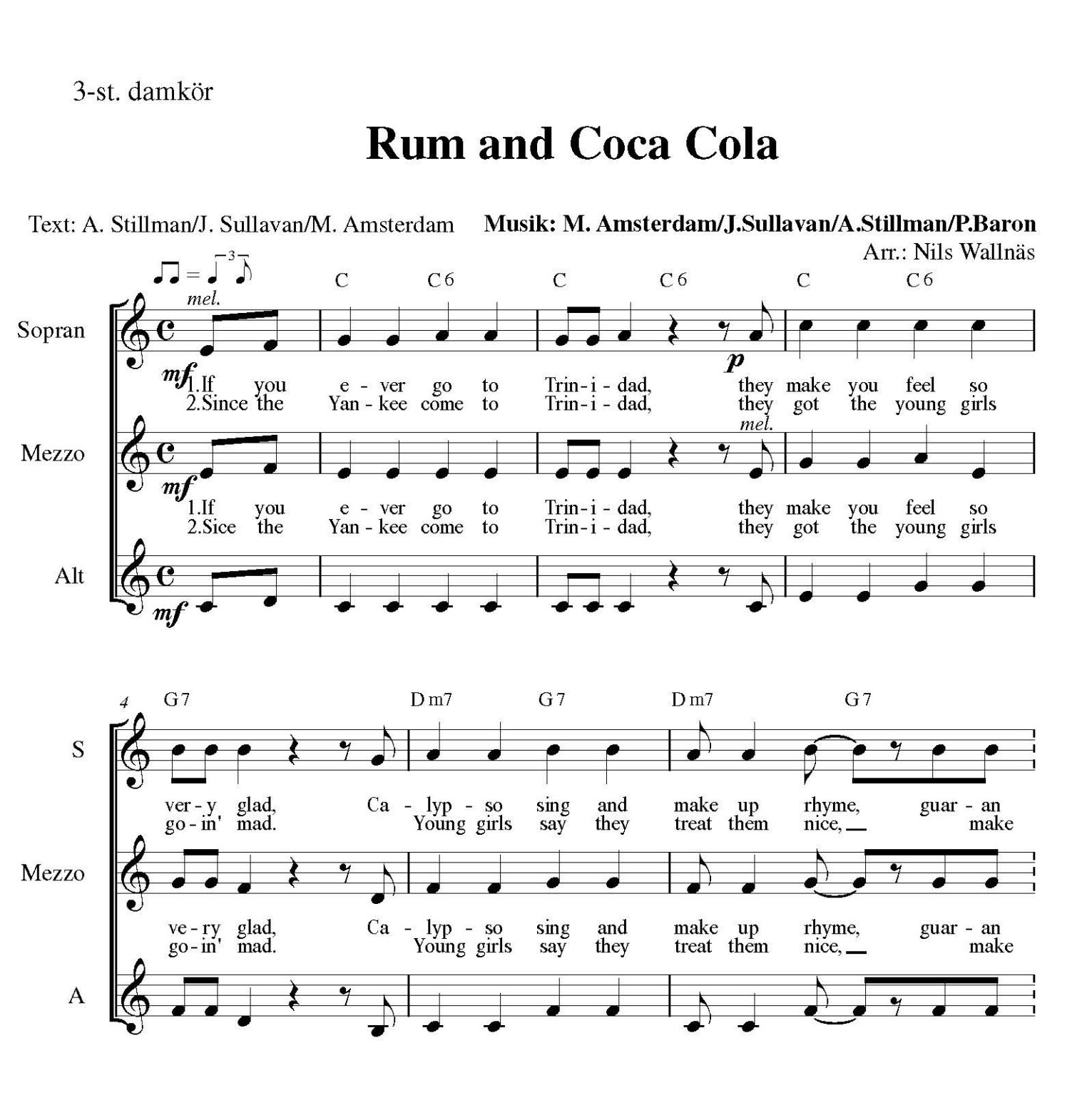 Rum and Coca Cola SSA Ynde Music Förlag