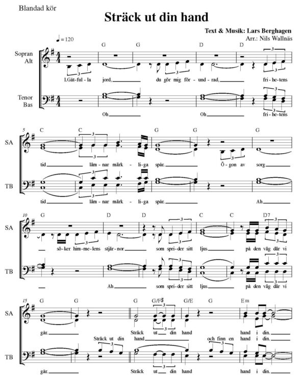 Sträck ut din hand SATB Ynde Music Förlag